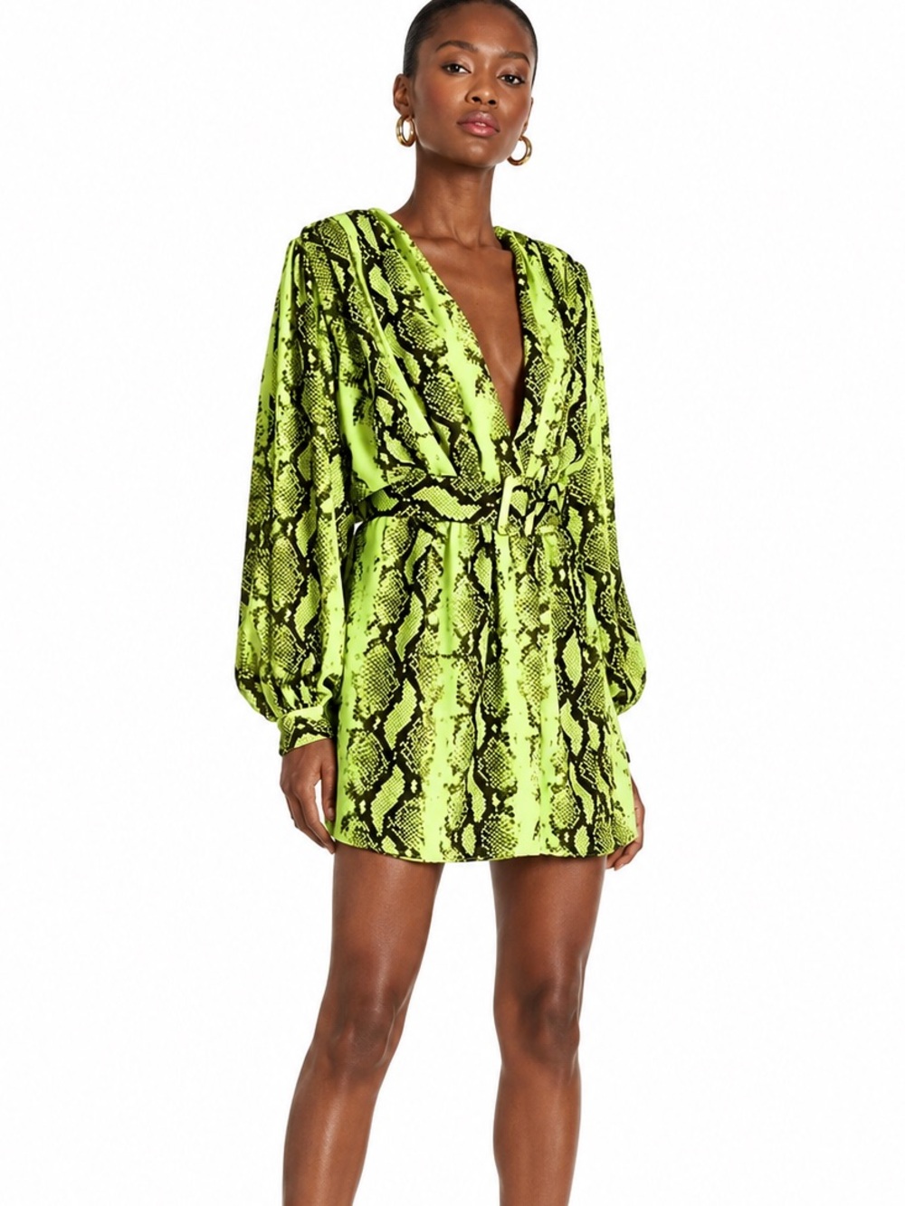 OFF/WHITE 80s Deep V Python-Print Mini Dress